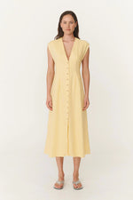Mira Linen Midi Dress Lemon