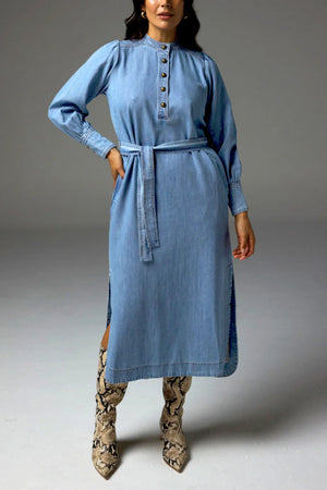 SNAPSHOT DRESS - LIGHT WASHED DENIM