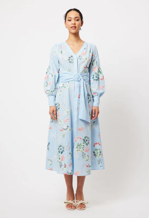 
            
                Load image into Gallery viewer, ELYSIAN EMBROIDERED COTTON COAT DRESS IN CHAMBRAY APPLIQUE
            
        
