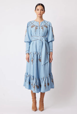 GETTY EMBROIDERED DRESS IN CHAMBRAY
