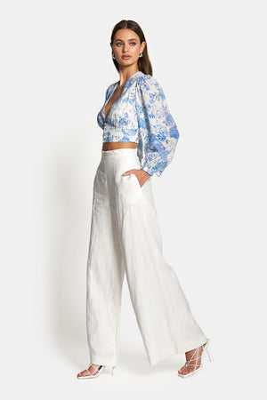 
            
                Load image into Gallery viewer, Capri High Waist Linen Pants - White
            
        