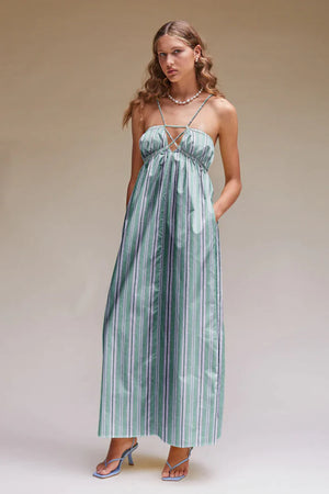 
            
                Load image into Gallery viewer, TALI STRAPPY MAXI DRESS - GREEN STRIPE
            
        